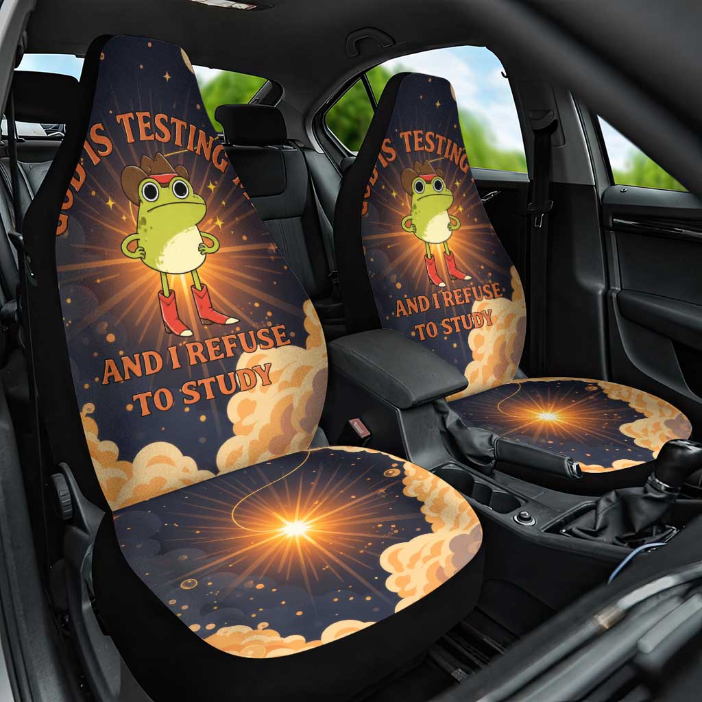 Grumpy Frog Car Seat Cover with Refuse to Study Quote and Starburst Pattern