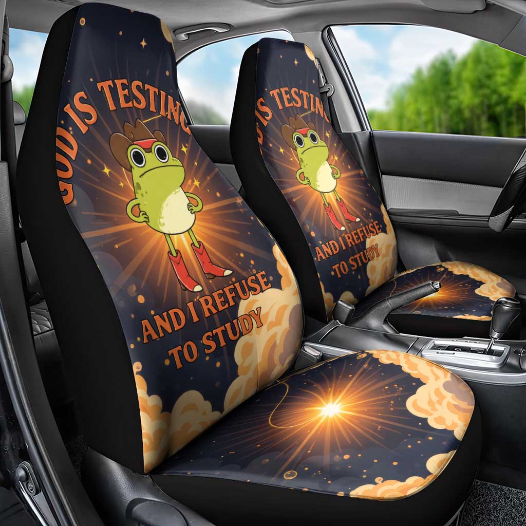 Grumpy Frog Car Seat Cover with Refuse to Study Quote and Starburst Pattern