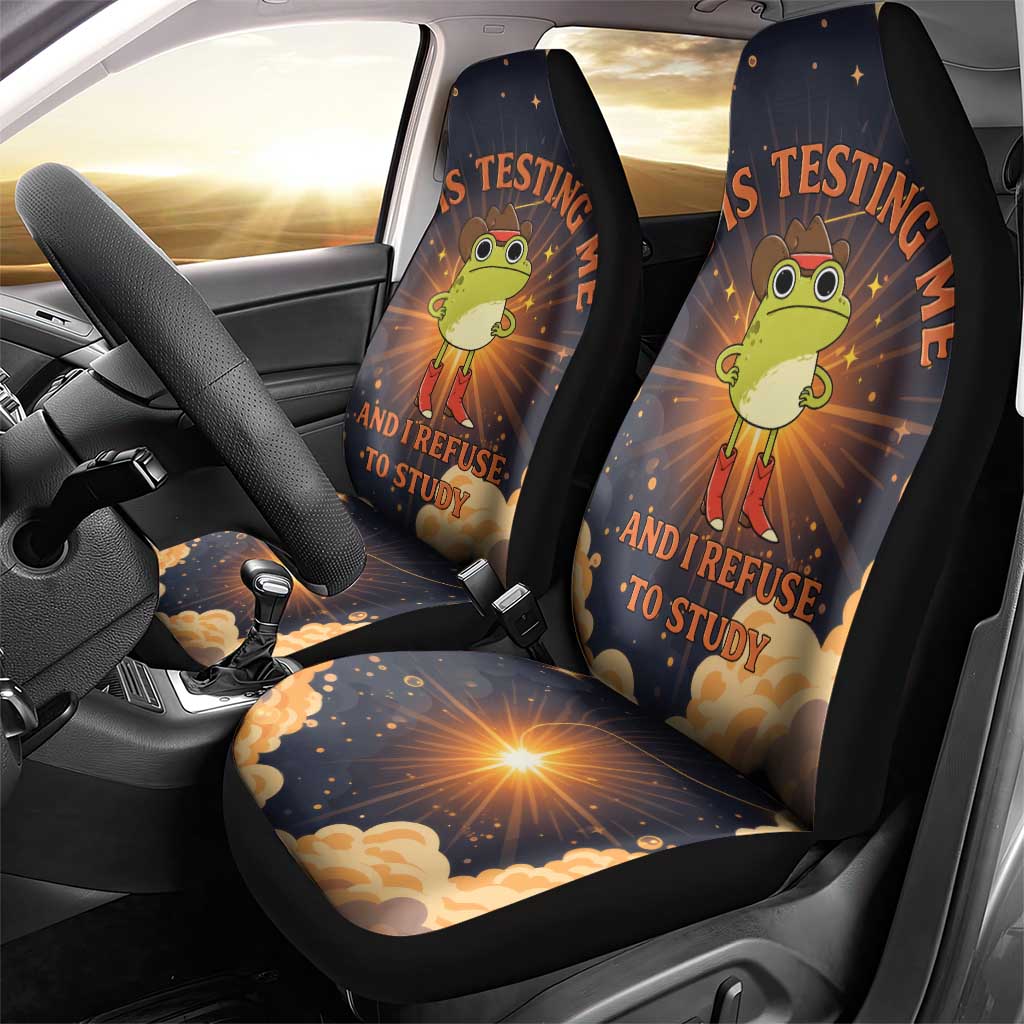 Grumpy Frog Car Seat Cover with Refuse to Study Quote and Starburst Pattern