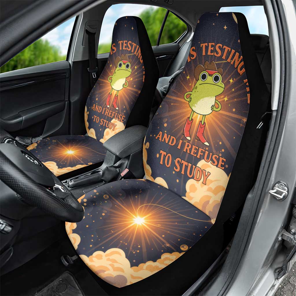 Grumpy Frog Car Seat Cover with Refuse to Study Quote and Starburst Pattern