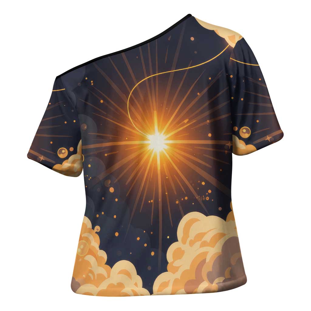 Grumpy Frog Cross Shoulder Shirt with Refuse to Study Quote and Starburst Pattern
