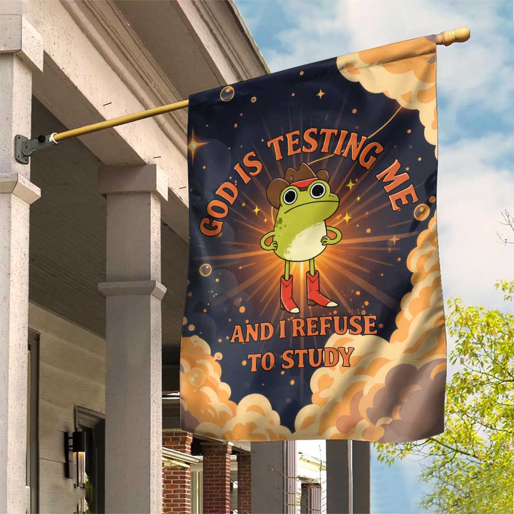 Grumpy Frog Garden Flag with Refuse to Study Quote and Starburst Pattern