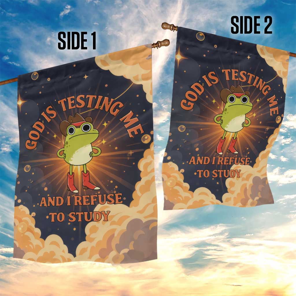 Grumpy Frog Garden Flag with Refuse to Study Quote and Starburst Pattern