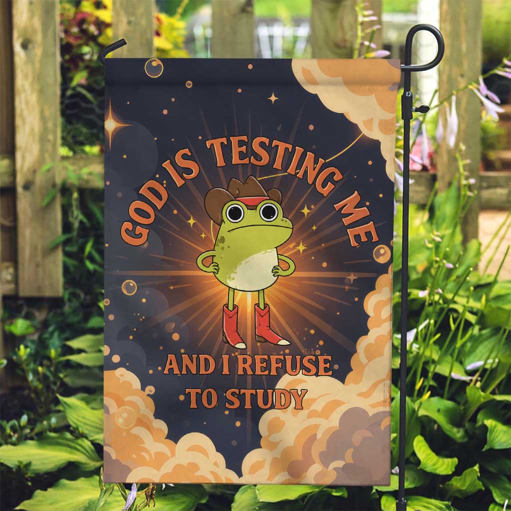 Grumpy Frog Garden Flag with Refuse to Study Quote and Starburst Pattern
