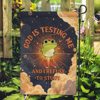 Grumpy Frog Garden Flag with Refuse to Study Quote and Starburst Pattern