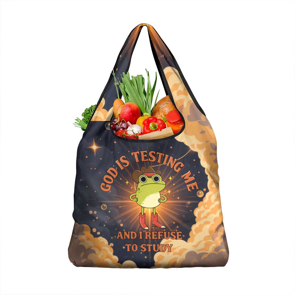 Grumpy Frog Grocery Bag with Refuse to Study Quote and Starburst Pattern