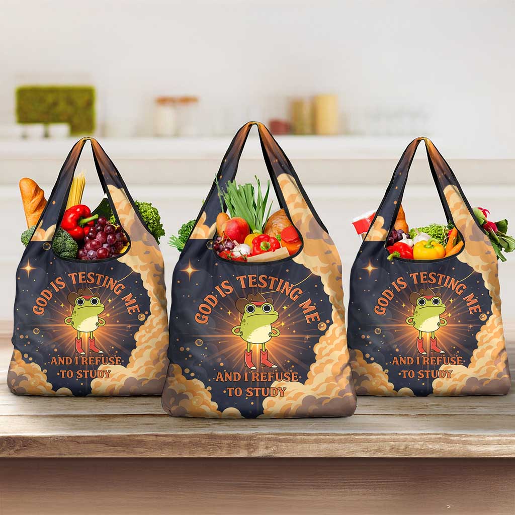 Grumpy Frog Grocery Bag with Refuse to Study Quote and Starburst Pattern