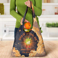 Grumpy Frog Grocery Bag with Refuse to Study Quote and Starburst Pattern