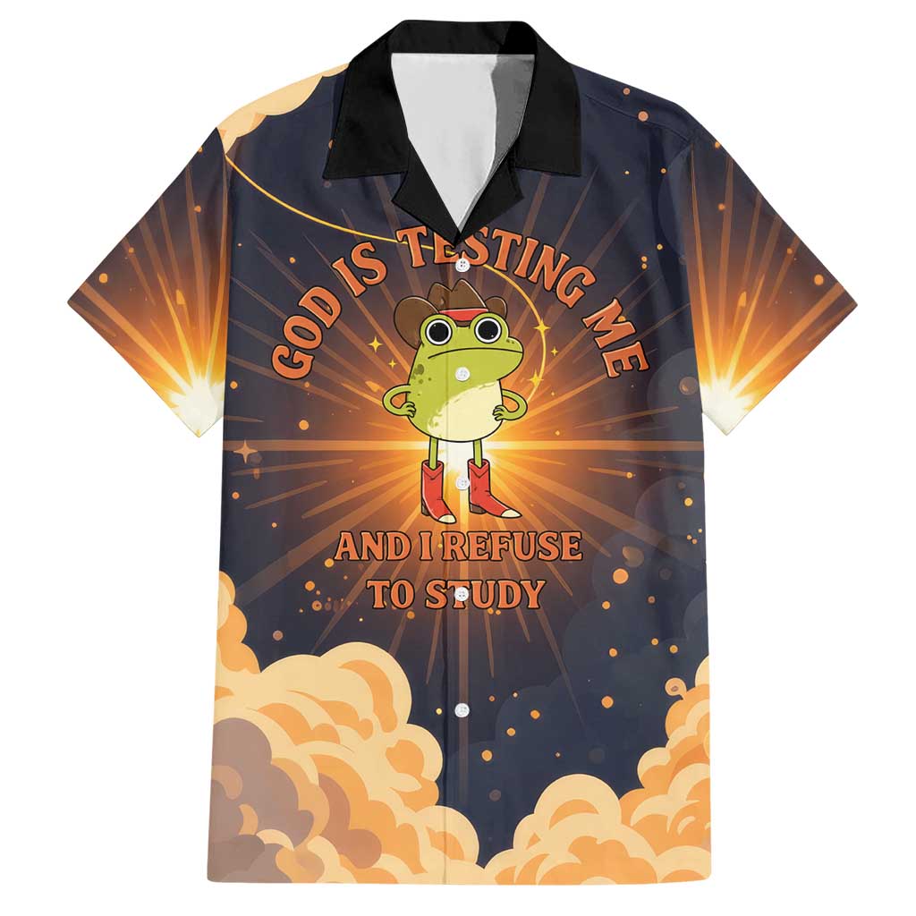 Grumpy Frog Hawaiian Shirt with Refuse to Study Quote and Starburst Pattern