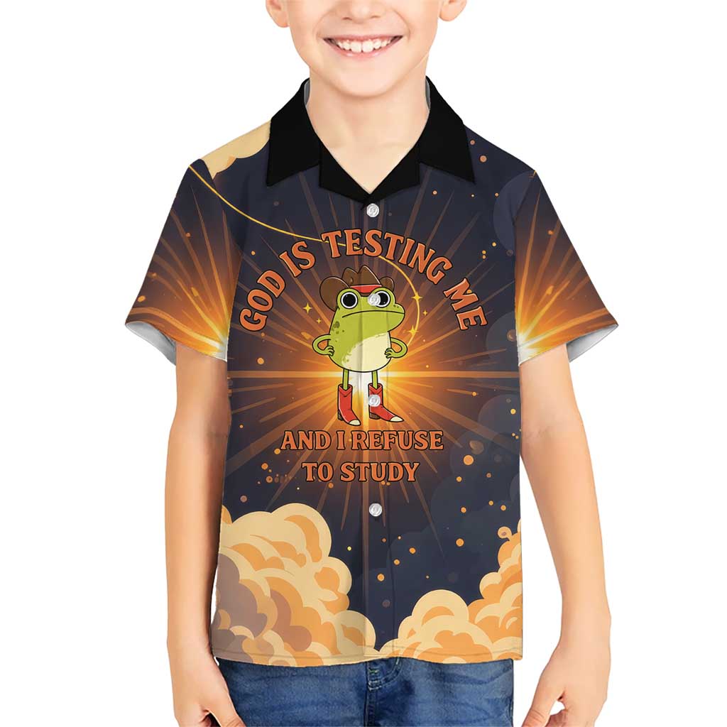 Grumpy Frog Hawaiian Shirt with Refuse to Study Quote and Starburst Pattern