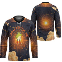 Grumpy Frog Hockey Jersey with Refuse to Study Quote and Starburst Pattern