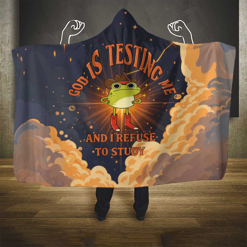 Grumpy Frog Hooded Blanket with Refuse to Study Quote and Starburst Pattern