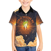 Grumpy Frog Kid Hawaiian Shirt with Refuse to Study Quote and Starburst Pattern