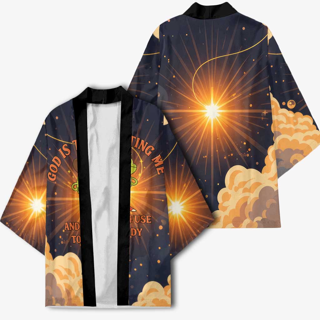 Grumpy Frog Kimono with Refuse to Study Quote and Starburst Pattern