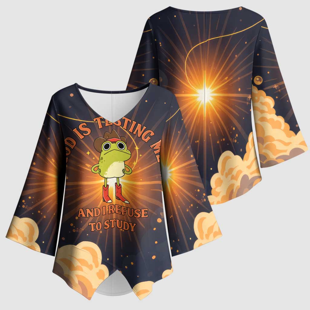Grumpy Frog Kimono Sleeve Blouse with Refuse to Study Quote and Starburst Pattern