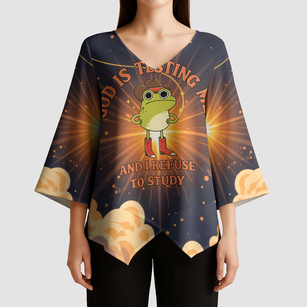 Grumpy Frog Kimono Sleeve Blouse with Refuse to Study Quote and Starburst Pattern