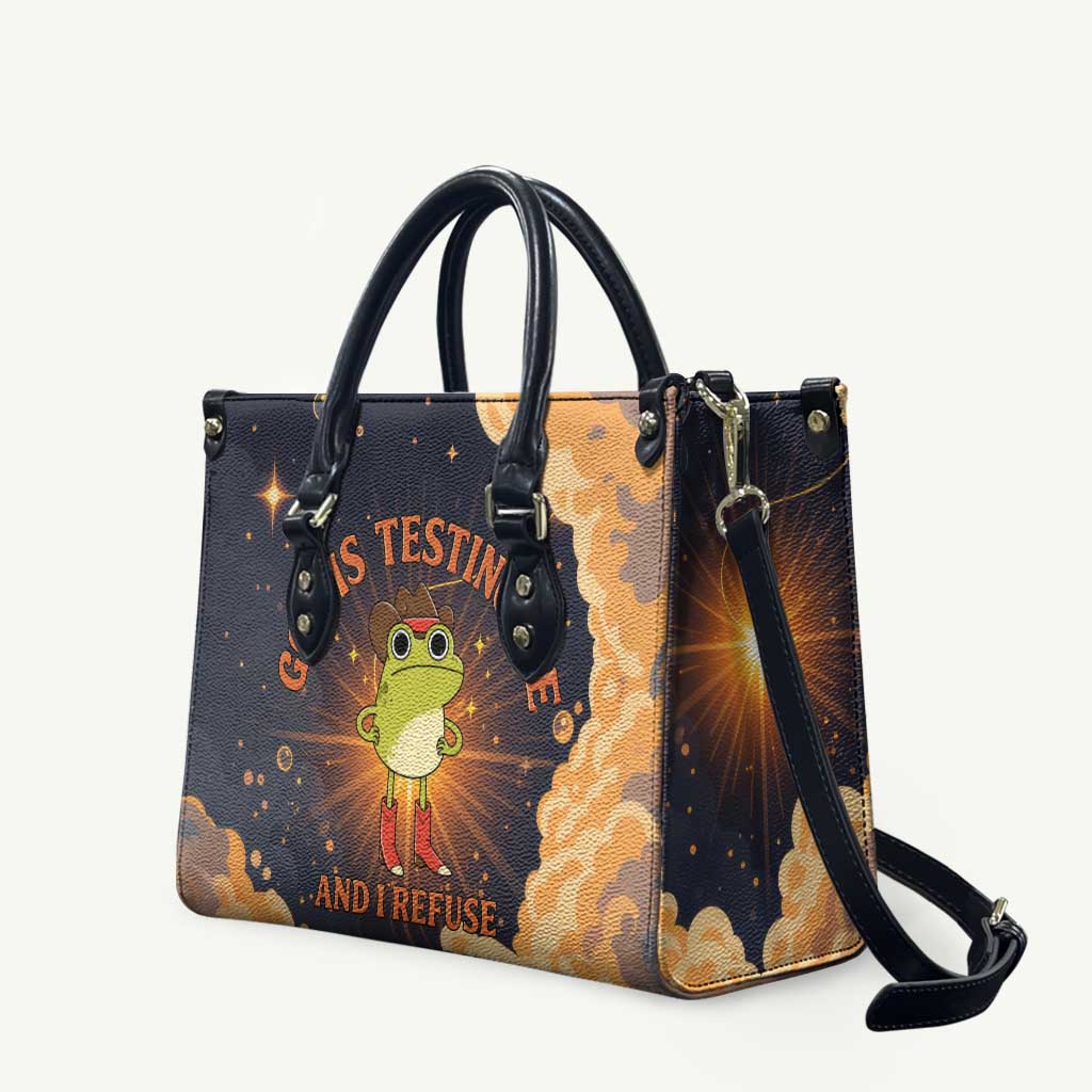 Grumpy Frog Leather Bag with Refuse to Study Quote and Starburst Pattern