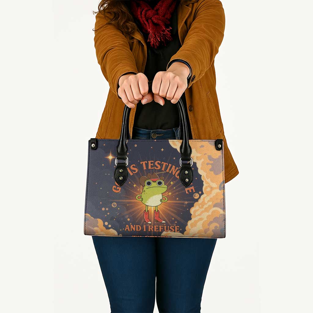 Grumpy Frog Leather Bag with Refuse to Study Quote and Starburst Pattern