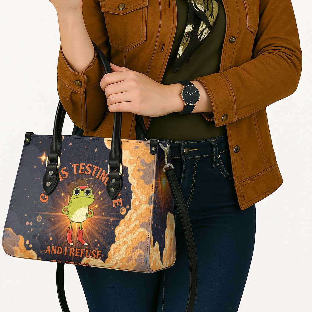Grumpy Frog Leather Bag with Refuse to Study Quote and Starburst Pattern