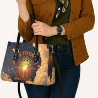 Grumpy Frog Leather Bag with Refuse to Study Quote and Starburst Pattern