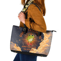 Grumpy Frog Leather Tote Bag with Refuse to Study Quote and Starburst Pattern