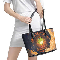 Grumpy Frog Leather Tote Bag with Refuse to Study Quote and Starburst Pattern