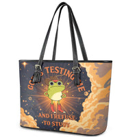 Grumpy Frog Leather Tote Bag with Refuse to Study Quote and Starburst Pattern