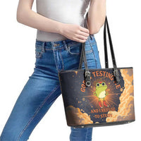 Grumpy Frog Leather Tote Bag with Refuse to Study Quote and Starburst Pattern