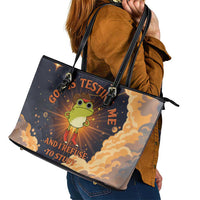 Grumpy Frog Leather Tote Bag with Refuse to Study Quote and Starburst Pattern