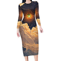 Grumpy Frog Long Sleeve Bodycon Dress with Refuse to Study Quote and Starburst Pattern
