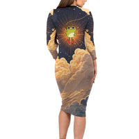 Grumpy Frog Long Sleeve Bodycon Dress with Refuse to Study Quote and Starburst Pattern