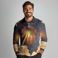 Grumpy Frog Long Sleeve Polo Shirt with Refuse to Study Quote and Starburst Pattern