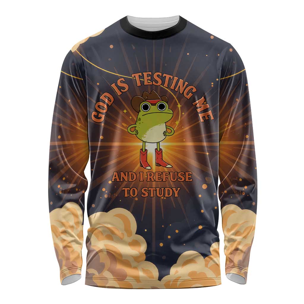 Grumpy Frog Long Sleeve Shirt with Refuse to Study Quote and Starburst Pattern