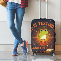 Grumpy Frog Luggage Cover with Refuse to Study Quote and Starburst Pattern