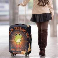 Grumpy Frog Luggage Cover with Refuse to Study Quote and Starburst Pattern
