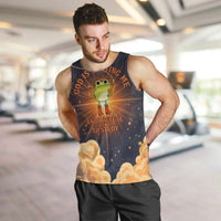 Grumpy Frog Men Tank Top with Refuse to Study Quote and Starburst Pattern