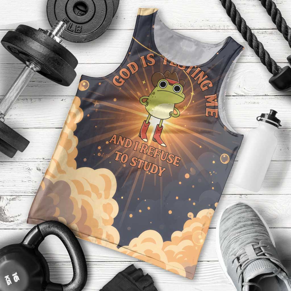 Grumpy Frog Men Tank Top with Refuse to Study Quote and Starburst Pattern