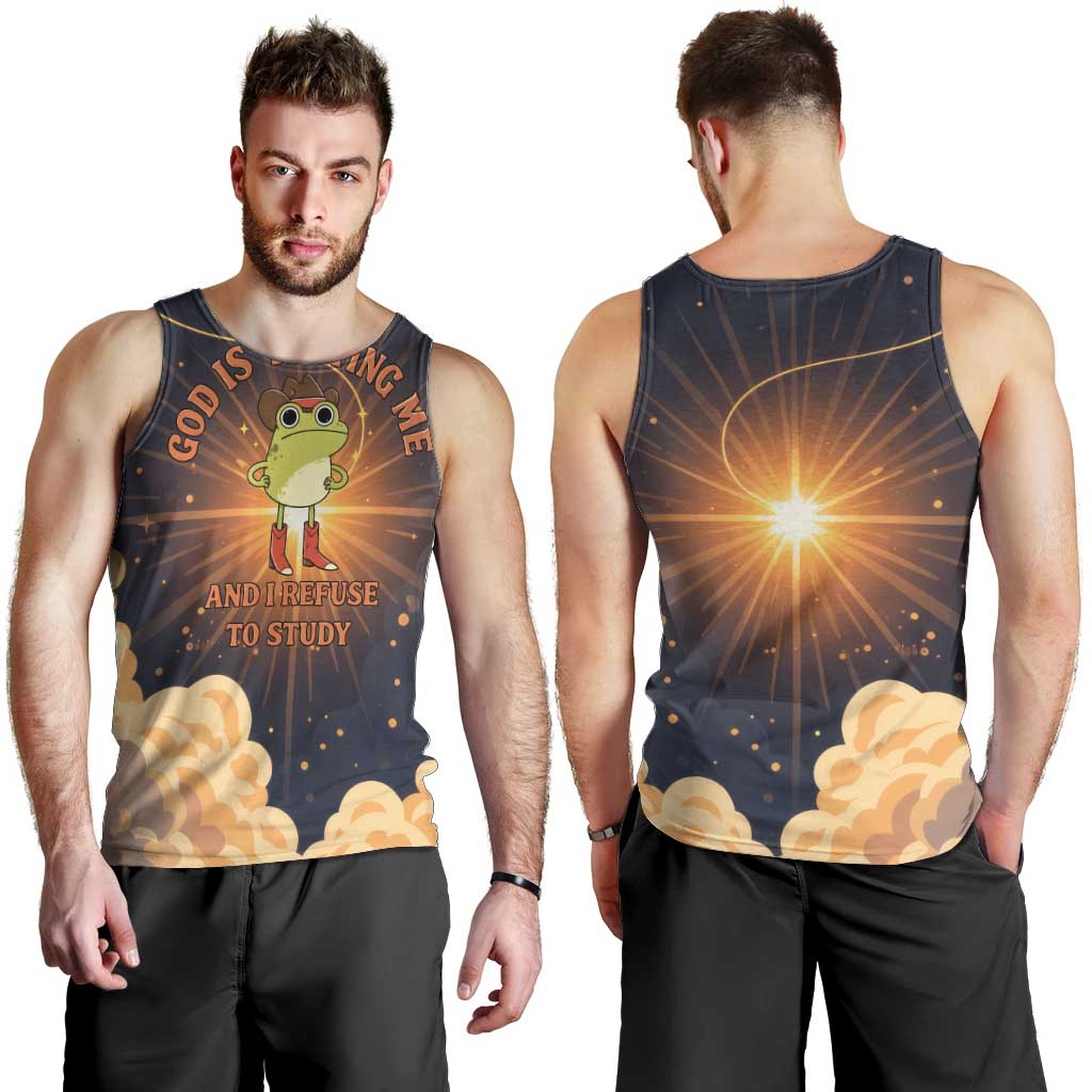 Grumpy Frog Men Tank Top with Refuse to Study Quote and Starburst Pattern
