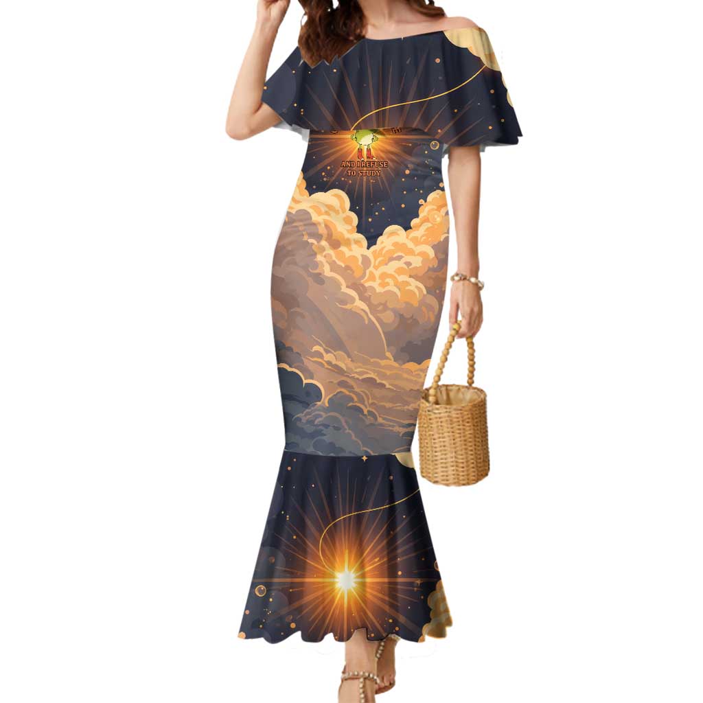 Grumpy Frog Mermaid Dress with Refuse to Study Quote and Starburst Pattern