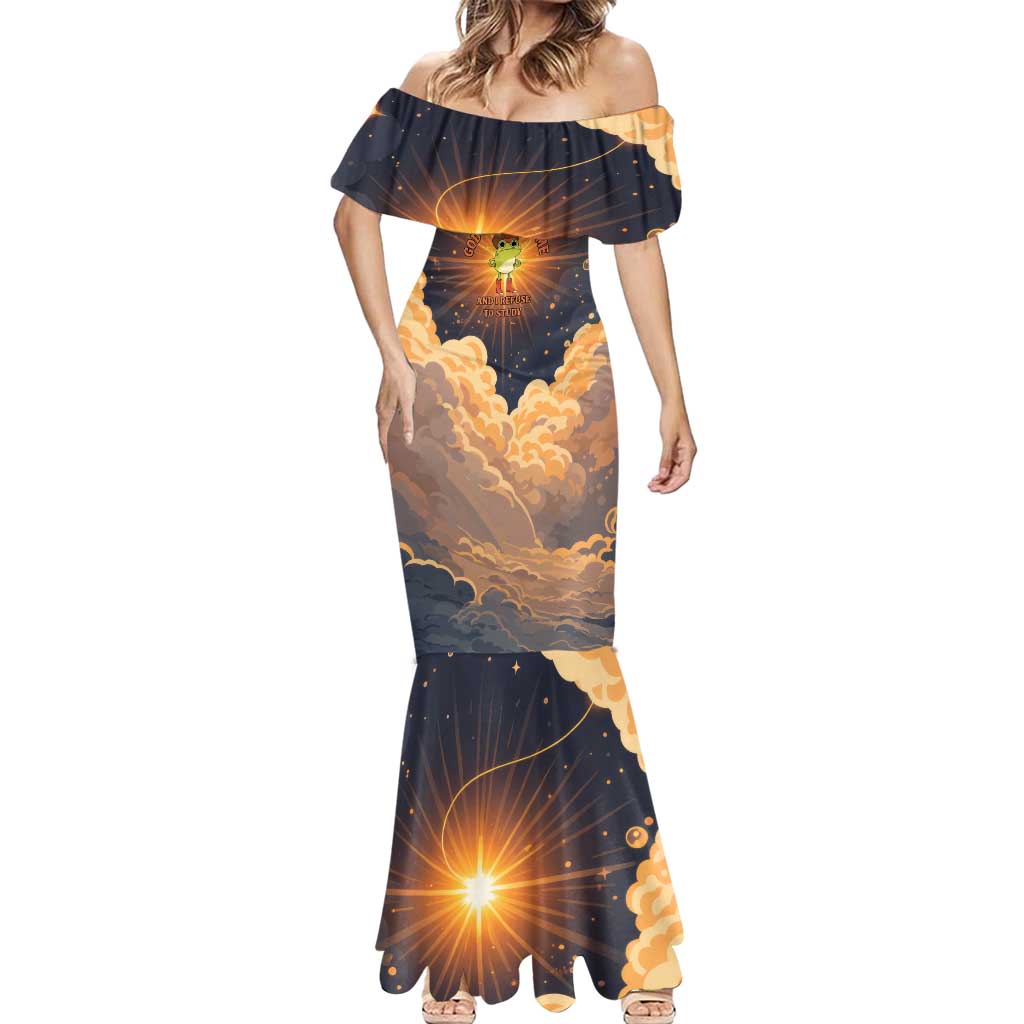 Grumpy Frog Mermaid Dress with Refuse to Study Quote and Starburst Pattern