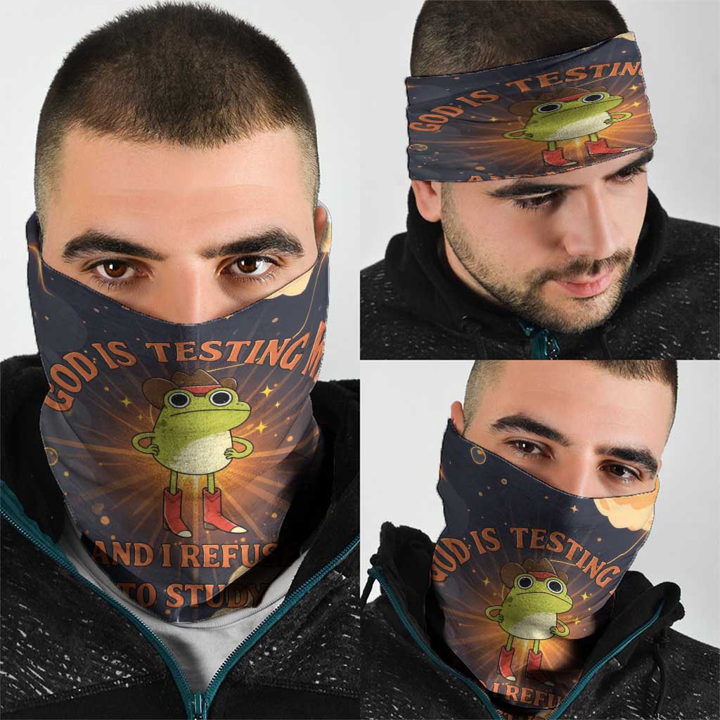 Grumpy Frog Neck Gaiter with Refuse to Study Quote and Starburst Pattern