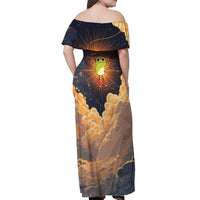 Grumpy Frog Off Shoulder Maxi Dress with Refuse to Study Quote and Starburst Pattern