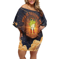 Grumpy Frog Off Shoulder Short Dress with Refuse to Study Quote and Starburst Pattern