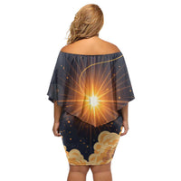 Grumpy Frog Off Shoulder Short Dress with Refuse to Study Quote and Starburst Pattern