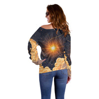 Grumpy Frog Off Shoulder Sweater with Refuse to Study Quote and Starburst Pattern