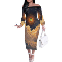 Grumpy Frog Off The Shoulder Long Sleeve Dress with Refuse to Study Quote and Starburst Pattern