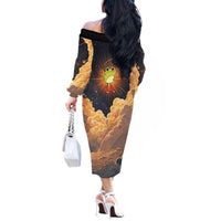Grumpy Frog Off The Shoulder Long Sleeve Dress with Refuse to Study Quote and Starburst Pattern