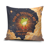 Grumpy Frog Pillow Cover with Refuse to Study Quote and Starburst Pattern