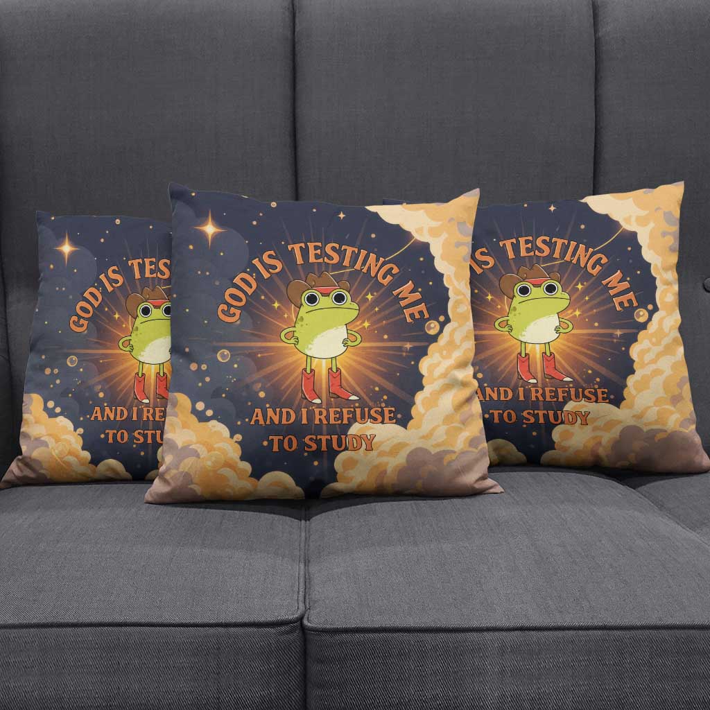 Grumpy Frog Pillow Cover with Refuse to Study Quote and Starburst Pattern