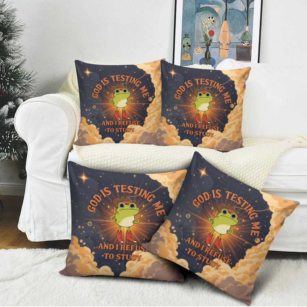 Grumpy Frog Pillow Cover with Refuse to Study Quote and Starburst Pattern
